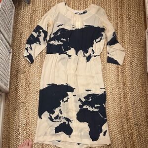 Chic Cream and Black Map Print Dress